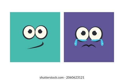 Cartoon Square Face mit Emotion Expression Vector Set
