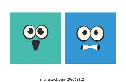 Cartoon Square Face with Emotion Expression Vector Set