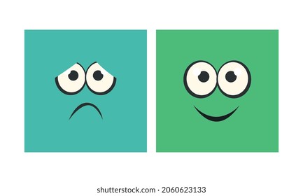 Cartoon Square Face with Emotion Expression Vector Set