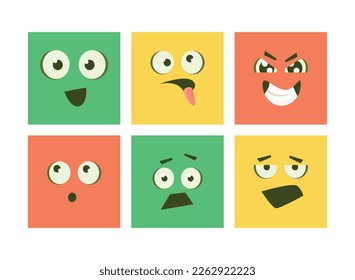 Cartoon Square Face with Emotion Expression Vector Set