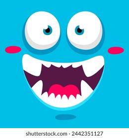 Cartoon Square Monster Face Vector Illustration