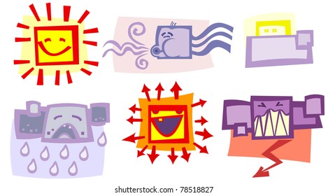 Cartoon square weather symbols.
