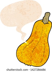 Cartoon-Squash mit Sprachblase in brüchiger Retro-strukturierter Form