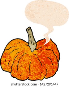 squash de dibujos animados con burbuja de habla en un estilo retro angustiado y texturado