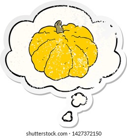 cartoon squash with thought bubble as a distressed worn sticker