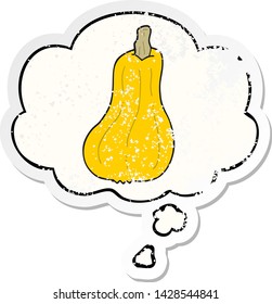 cartoon squash with thought bubble as a distressed worn sticker
