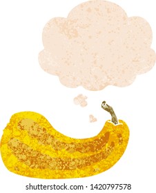 cartoon squash with thought bubble in grunge distressed retro textured style