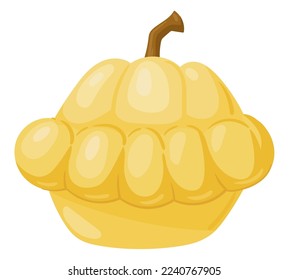 Cartoon-Squash. Gelbes Kürbisgemüse, frisches, rohes Gemüse aus biologischem Anbau für gesunden Lebensstil, flache Vektorgrafik auf weißem Hintergrund