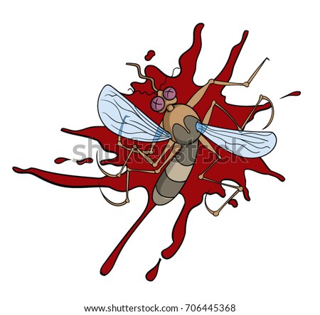 Cartoon squashed mosquito with blood splat