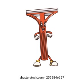 Cartoon squeegee groovy cleaning, washing, household character exuding energy and enthusiasm. Isolated vector retro housekeeping tool personage conveying cleanliness and fun, hygiene and home chores