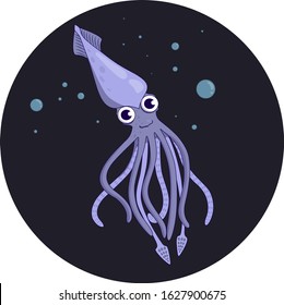 Cartoon squid in the deep ocean