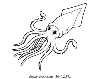 Cartoon Squid Line Art