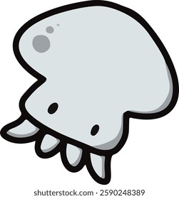 A cartoon squid with a playful expression and a bright grey color. This charming squid is perfect for children's illustrations, educational materials, and marine life designs