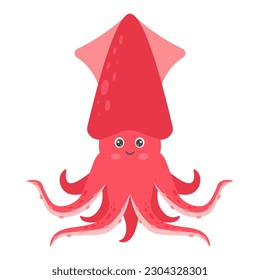 Cartoon squid. Sea animal.  Vector illustration.
