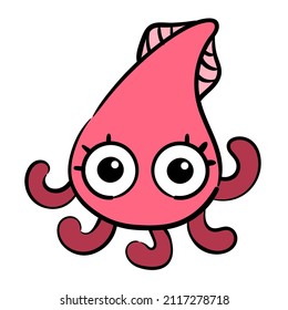 Cartoon squid vector Illustration. Cute illustration for kids. Characters marine inhabitant.