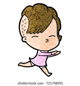 cartoon squinting girl running