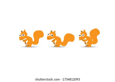 Cartoon squirell, different positions: neutral, positive, negative.