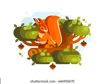 Cartoon squirrel with acorn