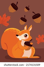 cartoon squirrel and acorn autumn design