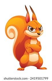 Cartoon squirrel in angry pose. Vector illustration isolated on white background