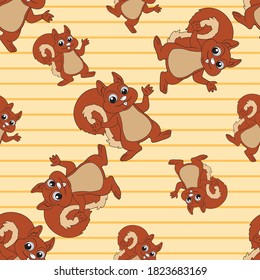 Cartoon Squirrel. Animal Seamless Vector Pattern Design Background