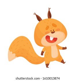 Cartoon Squirrel Animal Walking Along the Forest Vector Illustration