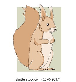 Cartoon squirrel art on light background. Vector hand drawn illustration of cute little squirrel. Animal sketch by free hand.