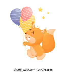 Cartoon squirrel with balloons. Vector illustration on a white background.