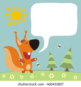 Cartoon squirrel with bobble speech - box for your text.