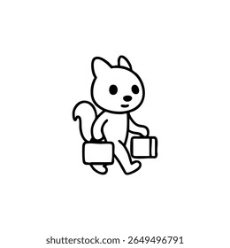 A cartoon squirrel carrying two suitcases