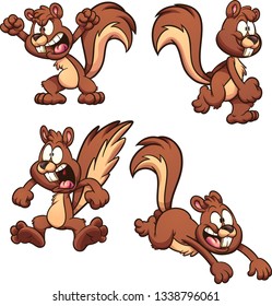 Cartoon squirrel with different expressions and poses clip art. Vector illustration with simple gradients. Each on a separate layer. 
