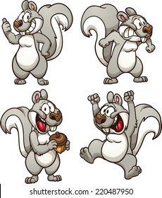 Cartoon squirrel in different poses. Vector clip art illustration with simple gradients. Each pose on a separate layer.