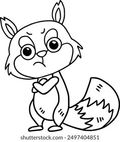 A cartoon squirrel with a frowning face and crossed arms. The squirrel is looking down and he is angry or upset