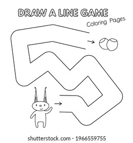 Cartoon squirrel game for small children - draw a line. Vector coloring book pages for kids