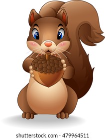 Cartoon squirrel holding acorn