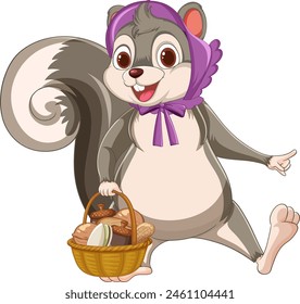 Cartoon squirrel holding a basket of food