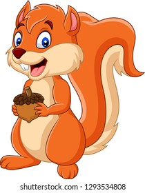 Cartoon squirrel holding nut