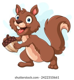 Cartoon squirrel holding a nut
