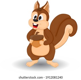 cartoon squirrel  holding nut isolated