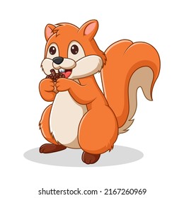 Cartoon Squirrel Holding Nut, Squirrel Mascot Cartoon Character. Animal Icon Concept White Isolated. Flat Cartoon Style Suitable for Web Landing Page, Banner, Flyer, Sticker, Card