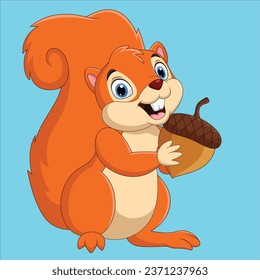 Cartoon squirrel holding a nut vector design illustration