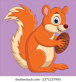 Cartoon squirrel holding a nut vector design illustration