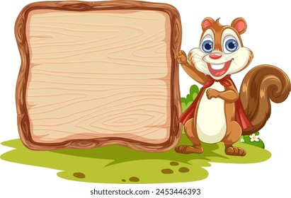 Ardilla de dibujos animados presentando un cartel vacío