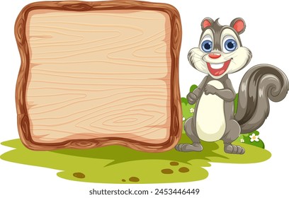 Cartoon squirrel presenting an empty signboard