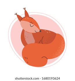 Cartoon Squirrel Resting with Closed Eyes Isolated on White Background Vector Illustration