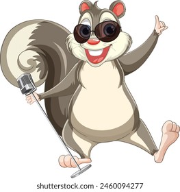 Cartoon squirrel singing with a microphone