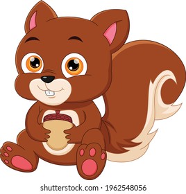 cartoon squirrel sitting and holding a nut