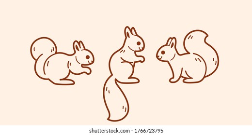 Cartoon squirrel sketch line icon. Сute animals set of icons. Childish print for nursery, kids apparel, poster, postcard, pattern.