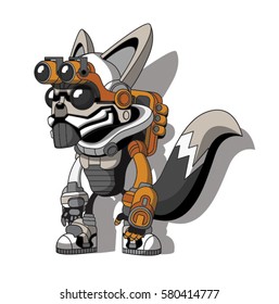 Cartoon Squirrel in a spacesuit in a posture of readiness. Different types of uniforms squirrels