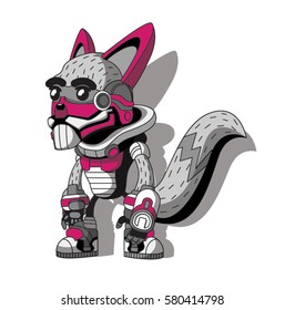 Cartoon Squirrel in a spacesuit in a posture of readiness. Different types of uniforms squirrels